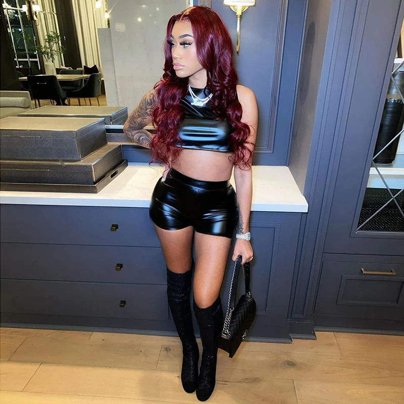 CUTENOVA K21ST133 PU Leather Pants Jogging Suit Set Clothing Tracksuit Stacked Sweatpants Pu 2 Piece Set Women Crop Tops
CUTENOVA K21ST133 PU Leather Pants Jogging Suit Set Clothing Tracksuit Stacked Sweatpants Pu 2 Piece Set Women Crop Tops