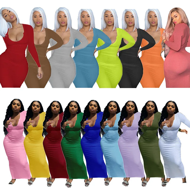 Factory Wholesale Hot Sale 18 Colors Fall Dress 2021 Sexy V-neck Long Sleeve Solid Color Long Tank Dress For Women And Ladies
Factory Wholesale Hot Sale 18 Colors Fall Dress 2021 Sexy V-neck Long Sleeve Solid Color Long Tank Dress For Women And Ladies