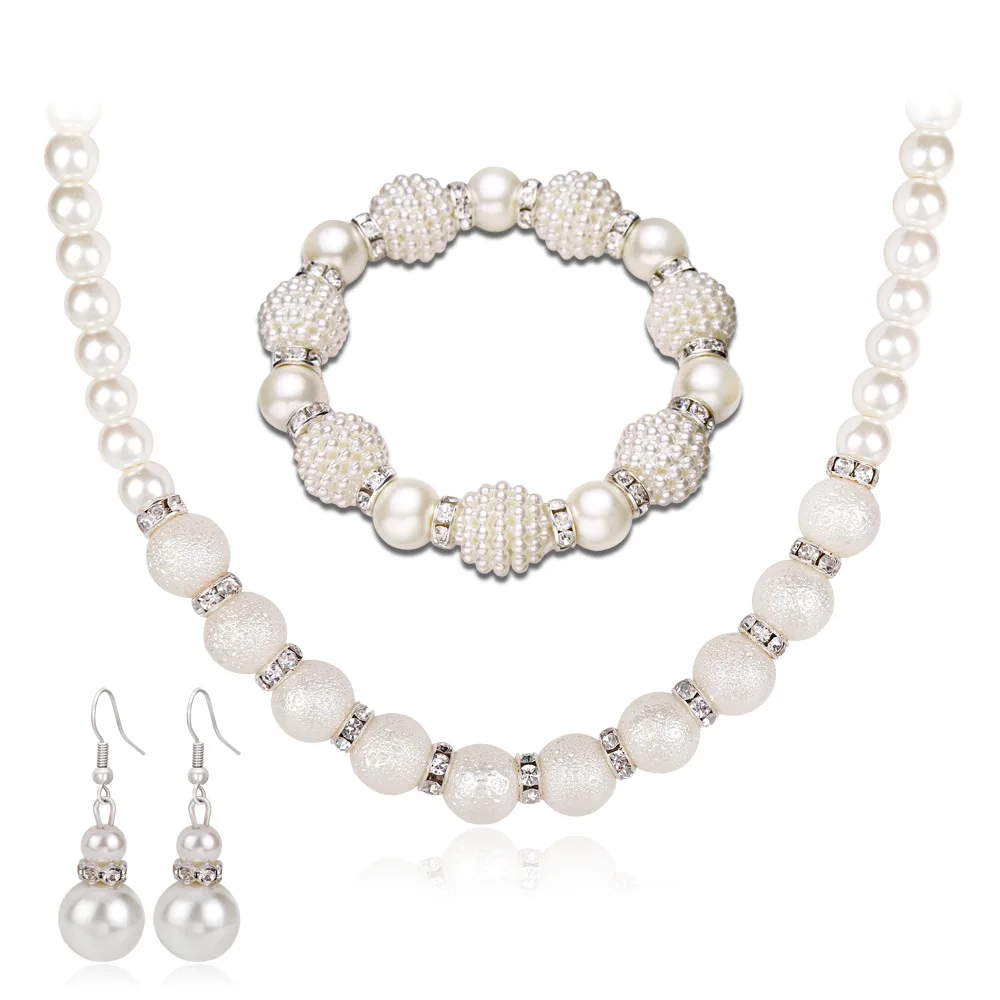 New Frosted Pearl Jewelry Korean Bridal Jewelry Alloy Diamond Pearl Necklace Earring Bracelets 3 piece set, Picture
New Frosted Pearl Jewelry Korean Bridal Jewelry Alloy Diamond Pearl Necklace Earring Bracelets 3 piece set, Picture