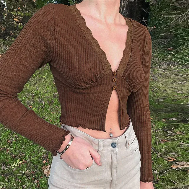 2021 Spring Women's Fashion V-neck Blouse Lace Gorgeous All-match Knitted Crop Top, Picture showed
2021 Spring Women's Fashion V-neck Blouse Lace Gorgeous All-match Knitted Crop Top, Picture showed