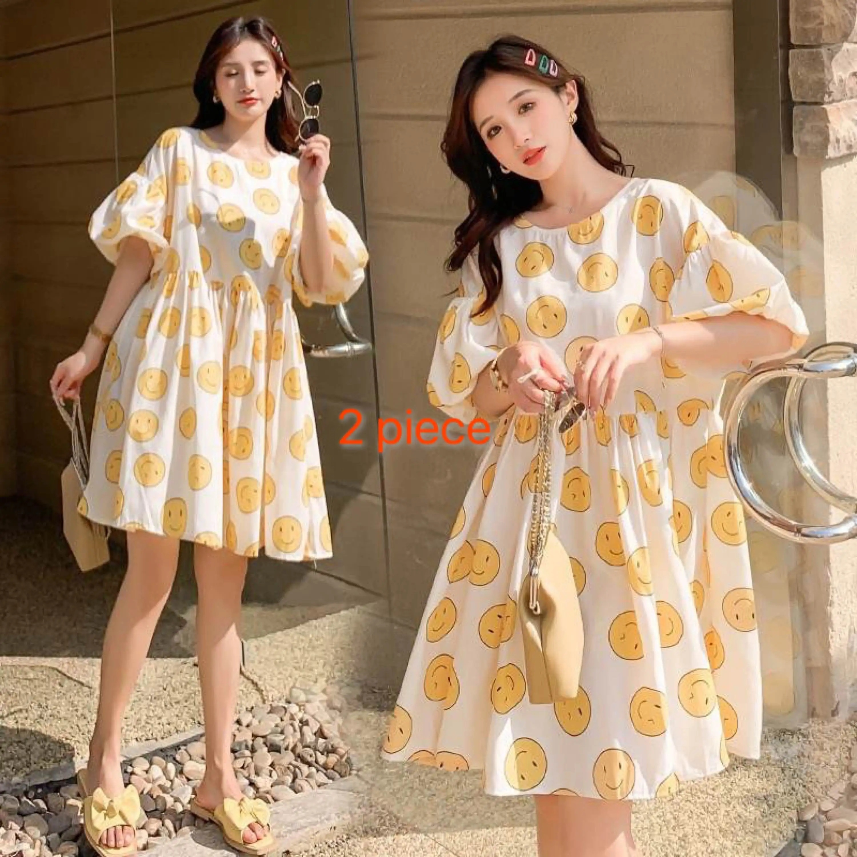 hot sell fashionable Korean round neck puff sleeve smiley face print midi dress women casual loose button patchwork short dress
hot sell fashionable Korean round neck puff sleeve smiley face print midi dress women casual loose button patchwork short dress