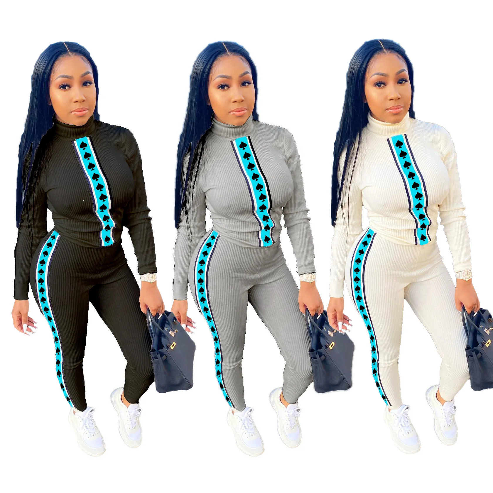 Factory wholesale sports suit fashion high collar printed pit strip two-piece women suit
Factory wholesale sports suit fashion high collar printed pit strip two-piece women suit