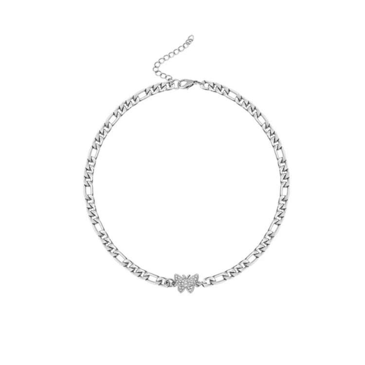 New Design Everday Wear Women Silver Chain Choker Short Style Diamond Butterfly Necklace
New Design Everday Wear Women Silver Chain Choker Short Style Diamond Butterfly Necklace