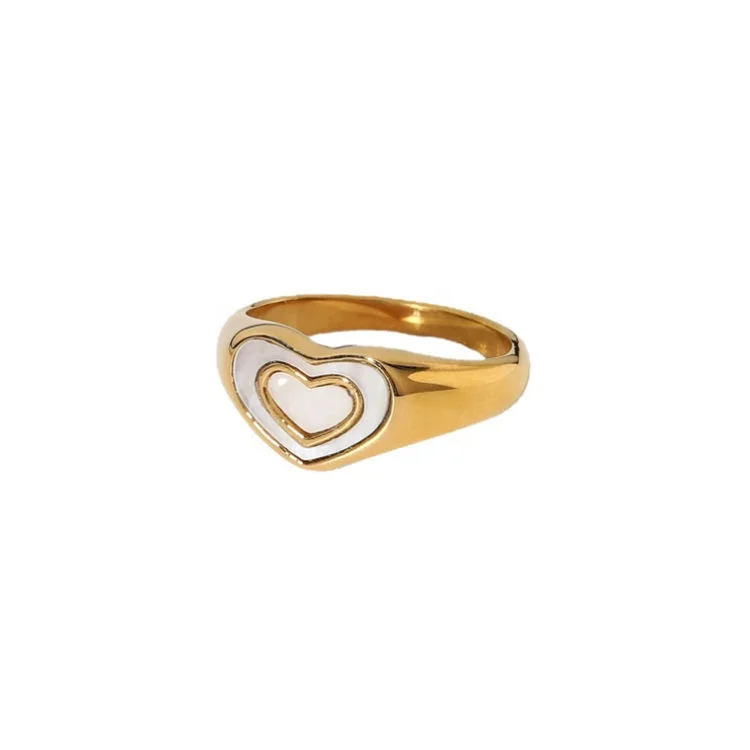 

Hot Selling Combo Signet Finger Rings Jewelry Double Heart Ring Women 18K Gold Plated Stainless Steel Chunky Ring, Gold, rose gold, steel, black etc.