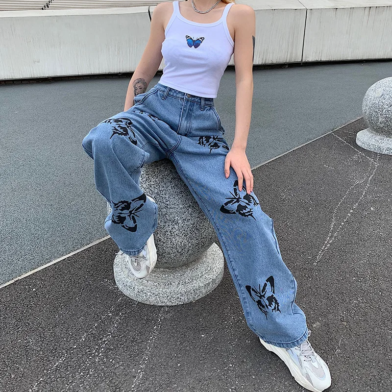 2020 New fashion High waist Elastic force Butterfly Embroidery straight Pants Jeans women ladies jeans
2020 New fashion High waist Elastic force Butterfly Embroidery straight Pants Jeans women ladies jeans