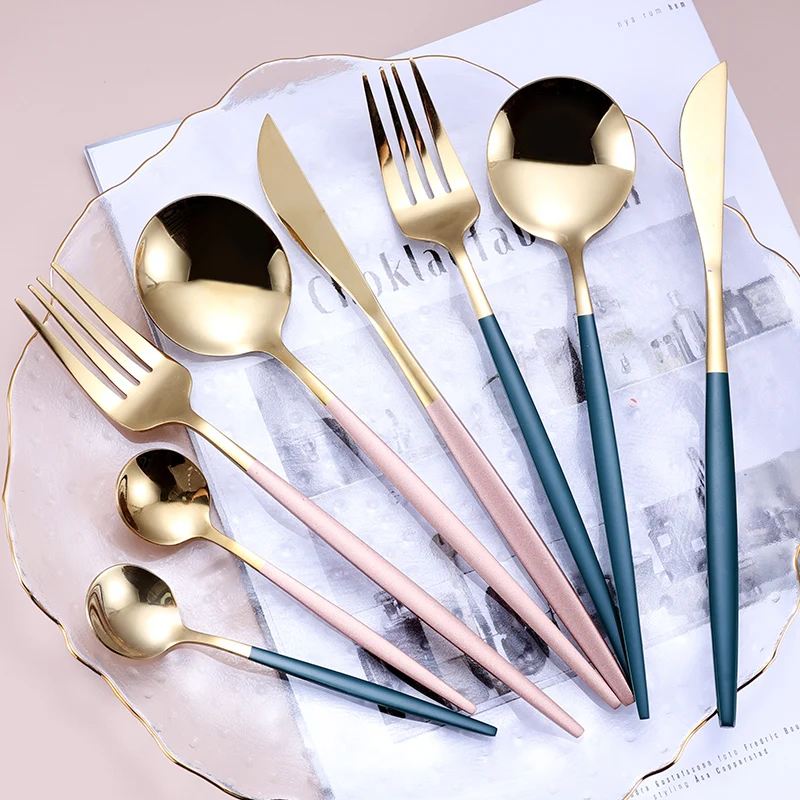 New Style Portugal Colorful Wedding Luxury Mirror Gold Black Metal Flatware Stainless Steel Gold Cutlery set table knife spoon f
New Style Portugal Colorful Wedding Luxury Mirror Gold Black Metal Flatware Stainless Steel Gold Cutlery set table knife spoon f