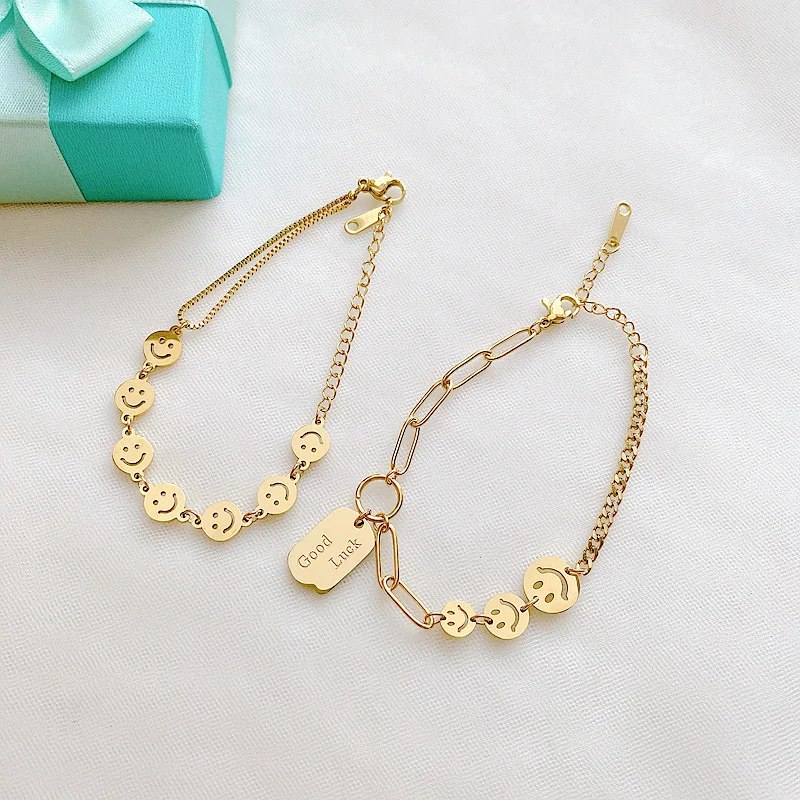 2021 new cute and sweet golden titanium steel smiley face chram bracelet personalized for girls, As pictures
2021 new cute and sweet golden titanium steel smiley face chram bracelet personalized for girls, As pictures