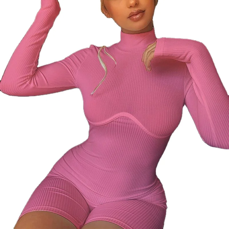New solid color slim fit one-piece women's long-sleeved high-neck high elasticity ladies knitted one-piece sports shorts
New solid color slim fit one-piece women's long-sleeved high-neck high elasticity ladies knitted one-piece sports shorts