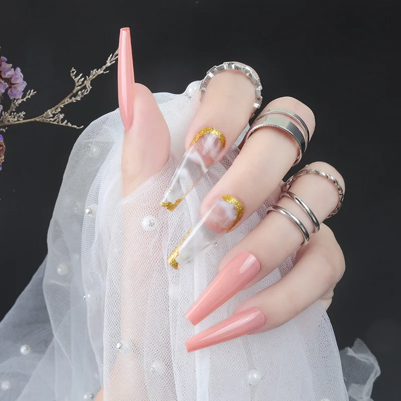 24pcs pink false nail gold edge transparent long ballet nail wearable artificial fingernail press on nail
24pcs pink false nail gold edge transparent long ballet nail wearable artificial fingernail press on nail