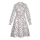 Women's Beach Winter Long Sleeve Dress Sundress White Dot Printed Dress