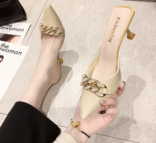 2021 new women's shoes summer pointed foot half slippers women's thin heel fashion sandals, Yellow,beige
2021 new women's shoes summer pointed foot half slippers women's thin heel fashion sandals, Yellow,beige