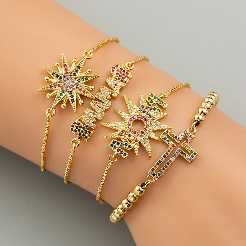 Wholesale CZ Micro Pave Charm Star Charm Connector Bracelet Gold Plating Letter MAMA Bracelet
Wholesale CZ Micro Pave Charm Star Charm Connector Bracelet Gold Plating Letter MAMA Bracelet