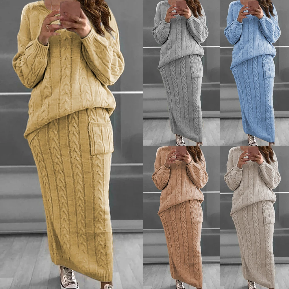 Women's Knit Set Long Sleeve Sweater Solid Color Pullover Long Dress Set Two-Piece Set 2021 new arrivals
Women's Knit Set Long Sleeve Sweater Solid Color Pullover Long Dress Set Two-Piece Set 2021 new arrivals