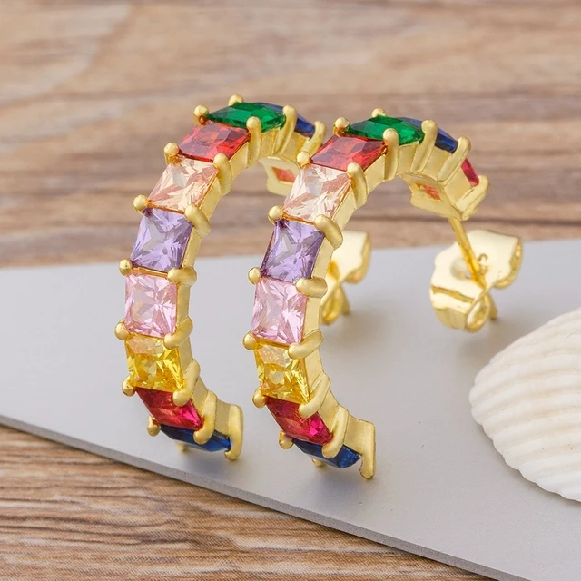 2021 Ladies Earrings Designs Luxury Crystal Zircon Earrings CZ Rainbow Romantic Boho Stud Funky Earrings for Party Girls, Colorful
2021 Ladies Earrings Designs Luxury Crystal Zircon Earrings CZ Rainbow Romantic Boho Stud Funky Earrings for Party Girls, Colorful