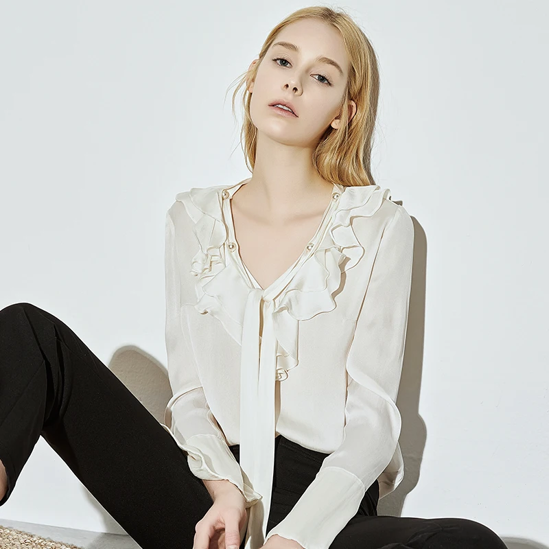 Breathable solid 100% silk white blouse women long sleeve shirts, White/custom design
Breathable solid 100% silk white blouse women long sleeve shirts, White/custom design