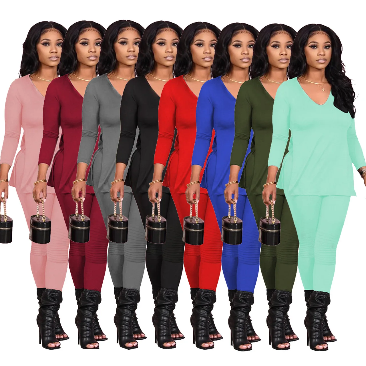 Wholesale solid-color long sleeve pleated V-neck stacked pants 2 piece set women clothing women two piece fall sets
Wholesale solid-color long sleeve pleated V-neck stacked pants 2 piece set women clothing women two piece fall sets