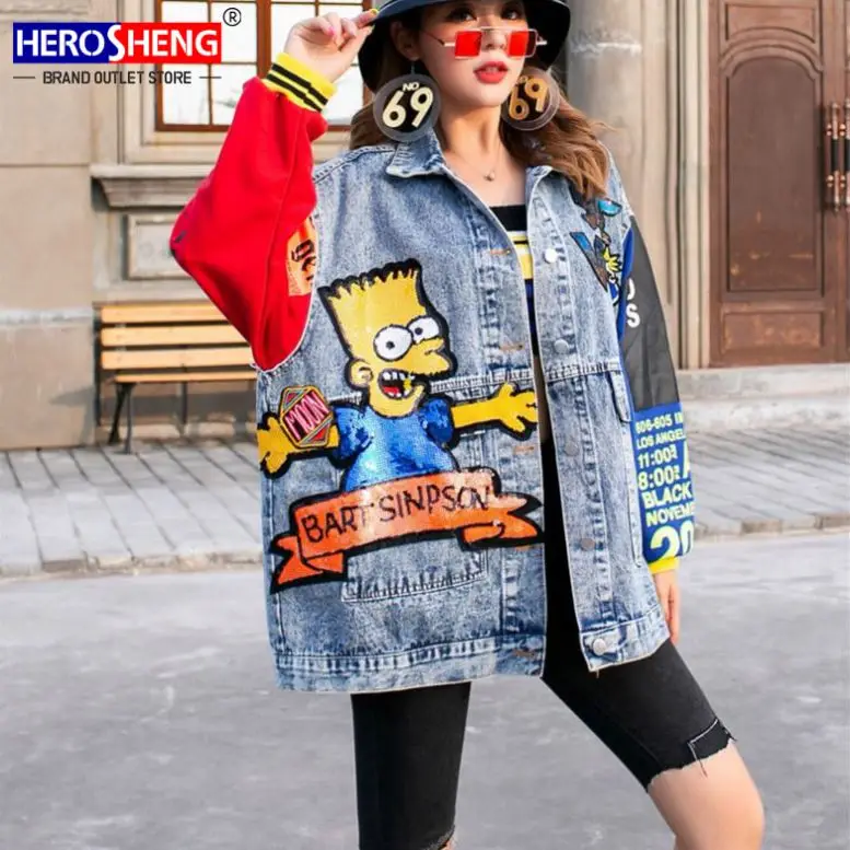 Popular clothing women coats stylish jacket long sleeve free size sequin cartoon design ceket bart simpson jacket jeans, Picture color
Popular clothing women coats stylish jacket long sleeve free size sequin cartoon design ceket bart simpson jacket jeans, Picture color