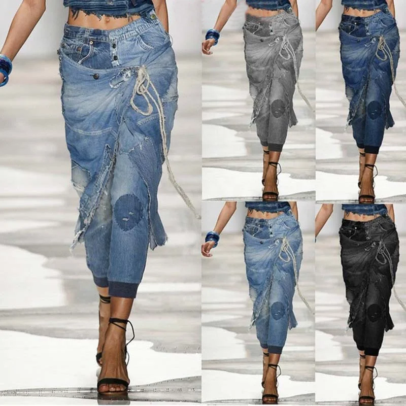 2020 Street Fashion Ripped Jeans Women Stylish Cape-style Strappy Stretch Jeans, Dark blue/light gray/light blue
2020 Street Fashion Ripped Jeans Women Stylish Cape-style Strappy Stretch Jeans, Dark blue/light gray/light blue