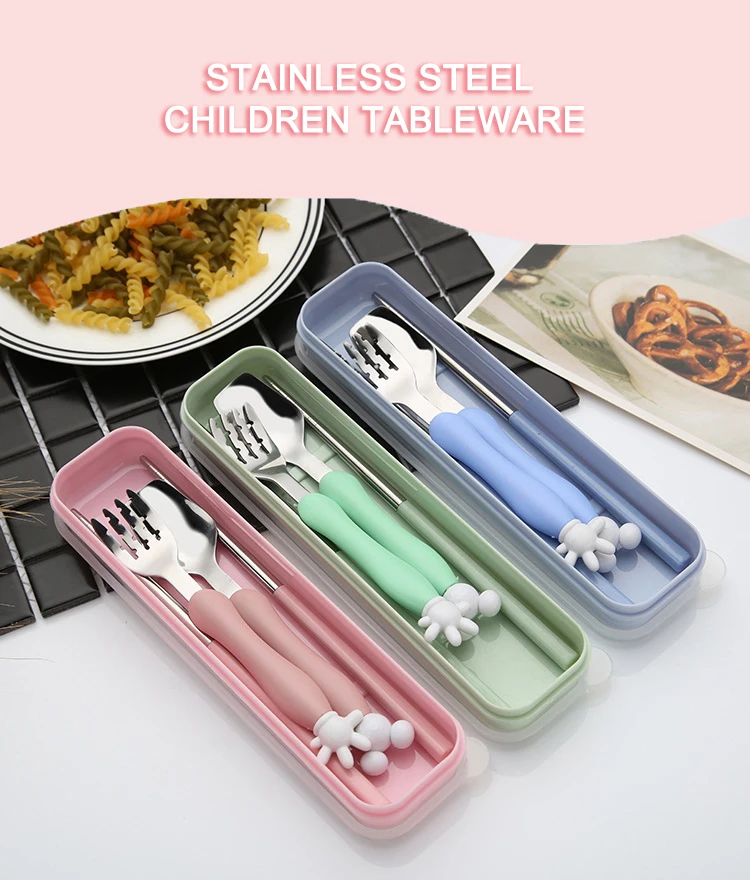 Cartoon Children's Cutlery Set Portable Flatware Set Chopsticks Spoon Fork 3-Piece Dinnerware Set Stainless Steel Tableware Sets