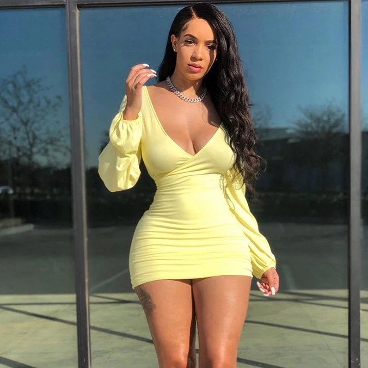 Solid Color Backless Long Sleeve Bodycon Deep V-Neck Woman Date Night Pencil Casual Dresses -CY, Yellow
Solid Color Backless Long Sleeve Bodycon Deep V-Neck Woman Date Night Pencil Casual Dresses -CY, Yellow