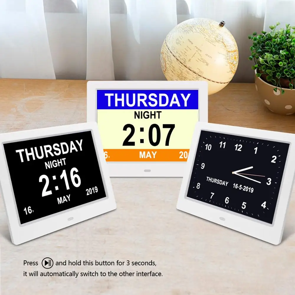 Wall Mount Photo Frame Reminder 8 Inch Wholesale Dementia Calendar Clock With Day And Date
Wall Mount Photo Frame Reminder 8 Inch Wholesale Dementia Calendar Clock With Day And Date