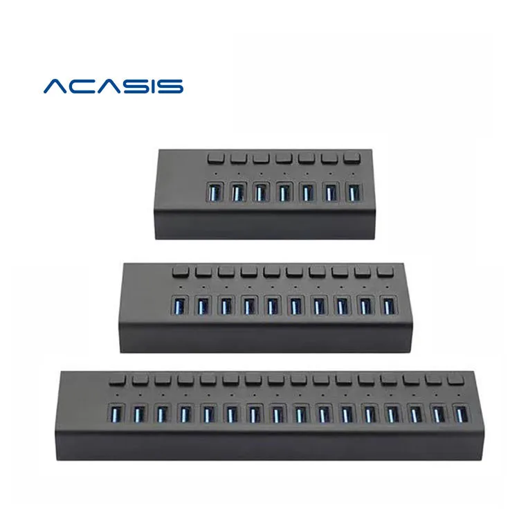 

ACASIS 16/10/7 Ports Powered USB Hub USB 3.0 Data Hub with Individual On/Off Switches and 12V 7.5A Power Adapter USB Hub 3.0