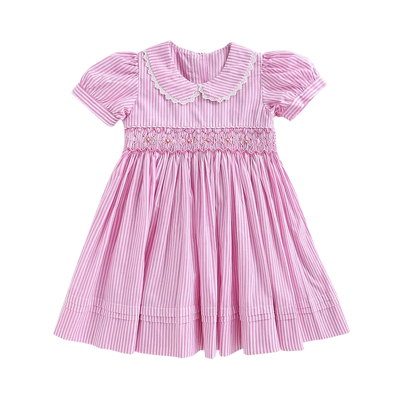 Peter pan collar pink stripes dress 2021 summer little baby smocked dress for girls, Accept customized
Peter pan collar pink stripes dress 2021 summer little baby smocked dress for girls, Accept customized