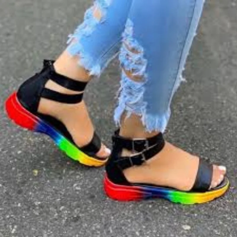 New Arrival Open Toe with Hook Interchangeable Colors Rhainbow Wedges Thick Bottom Summer Sandals Women's Shoes, White black
New Arrival Open Toe with Hook Interchangeable Colors Rhainbow Wedges Thick Bottom Summer Sandals Women's Shoes, White black
