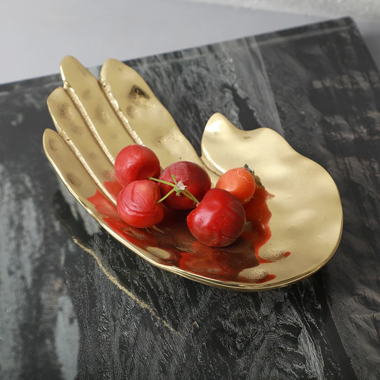 Palm shape design desktop decorative metal tray dry food fruit gift decoration tray, Gold
Palm shape design desktop decorative metal tray dry food fruit gift decoration tray, Gold