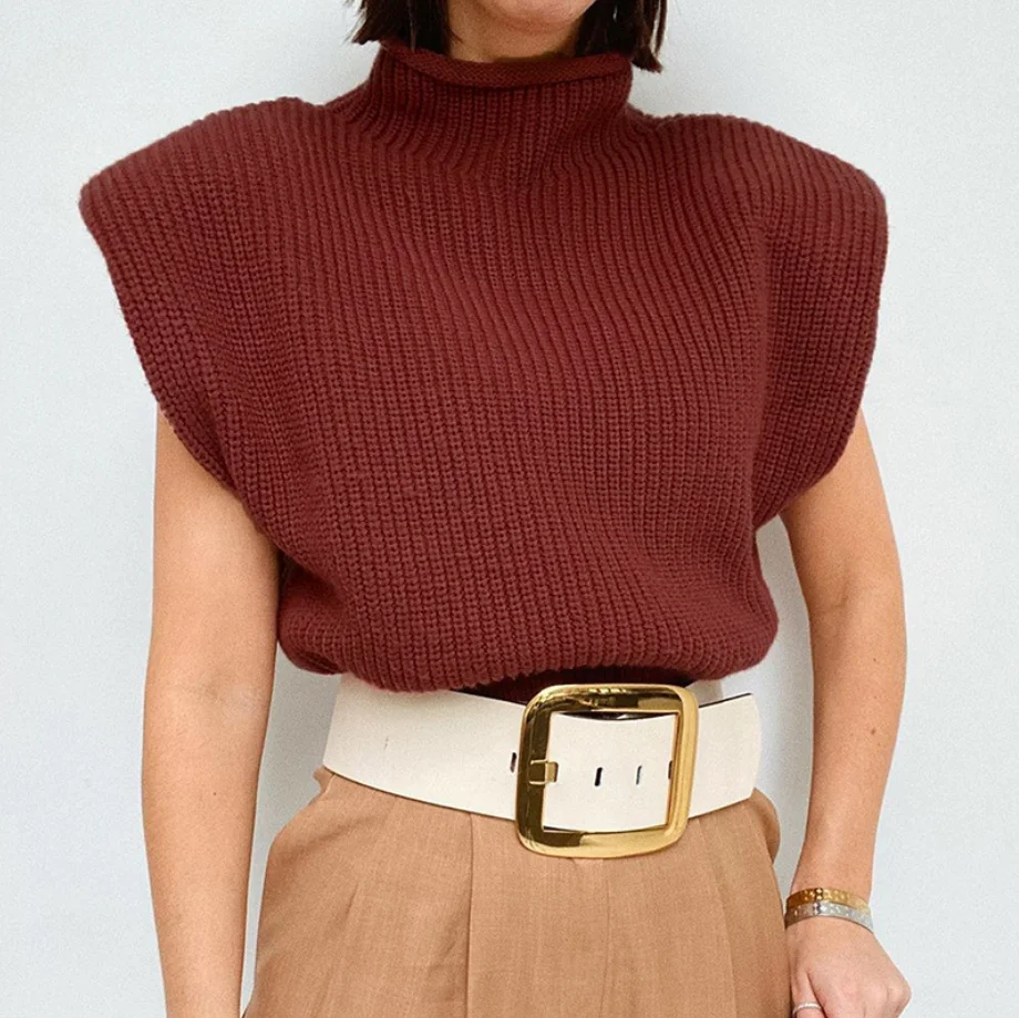 Turtleneck Sleeveless Vest Sweater Women 2021 With Shoulder Pads Knitted Pullover Autumn Winter Jumper Casual Tops Fashion #0828
Turtleneck Sleeveless Vest Sweater Women 2021 With Shoulder Pads Knitted Pullover Autumn Winter Jumper Casual Tops Fashion #0828