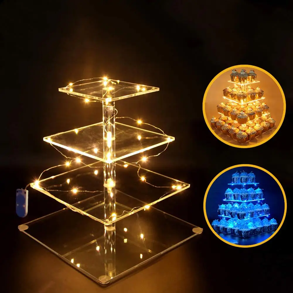 Birthday Wedding Party Decor 4 Tiers Acrylic Square Cupcake Pastry Dessert Display Stand with Led String Lights, Clear
Birthday Wedding Party Decor 4 Tiers Acrylic Square Cupcake Pastry Dessert Display Stand with Led String Lights, Clear