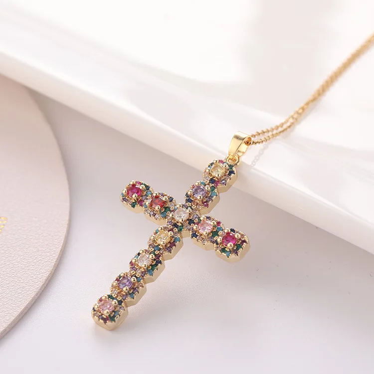 High-end Sweater Necklace Male Female Couple Style Jewelry Zircon Colorful Diamond Cross Pendant Clavicle Chain
High-end Sweater Necklace Male Female Couple Style Jewelry Zircon Colorful Diamond Cross Pendant Clavicle Chain