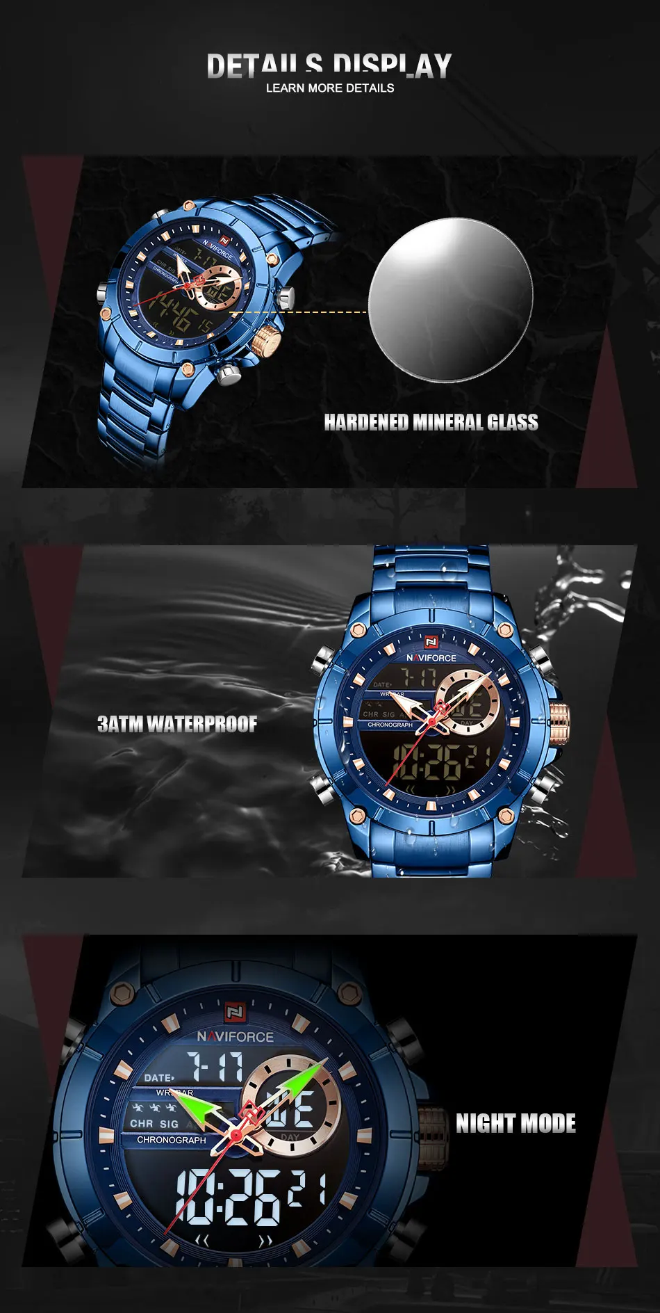 NAVIFORCE Top Brand Men Watches Fashion Business Quartz Watch Mens Chronograph Wristwatch Clock Relogio Masculino 9163