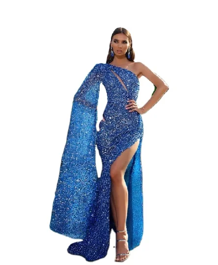 Ladies' Sequins Evening dress Tuxedo dress with diagonal slit and floor-length, Blue
Ladies' Sequins Evening dress Tuxedo dress with diagonal slit and floor-length, Blue