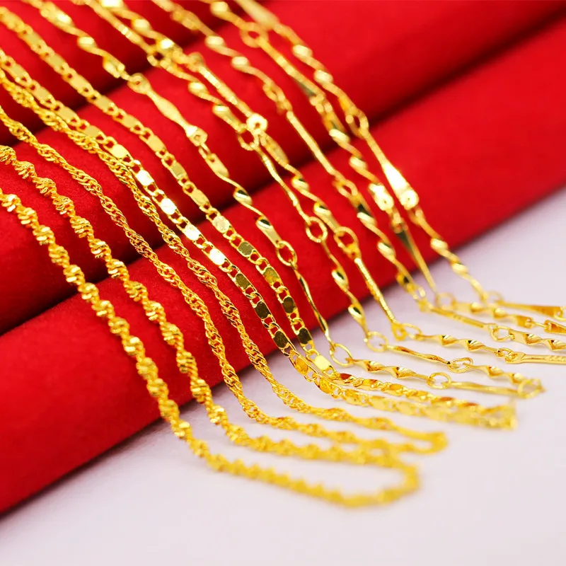 Single and double water corrugated tile twisted piece 18K gold thin chain women's gold thin necklace, Picture shows
Single and double water corrugated tile twisted piece 18K gold thin chain women's gold thin necklace, Picture shows