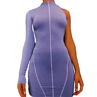 

8127 One Shoulder Sexy Bodycon Dress Skew Collar Long Sleeve Mini Women Dress Casual Club Party Dress Short
