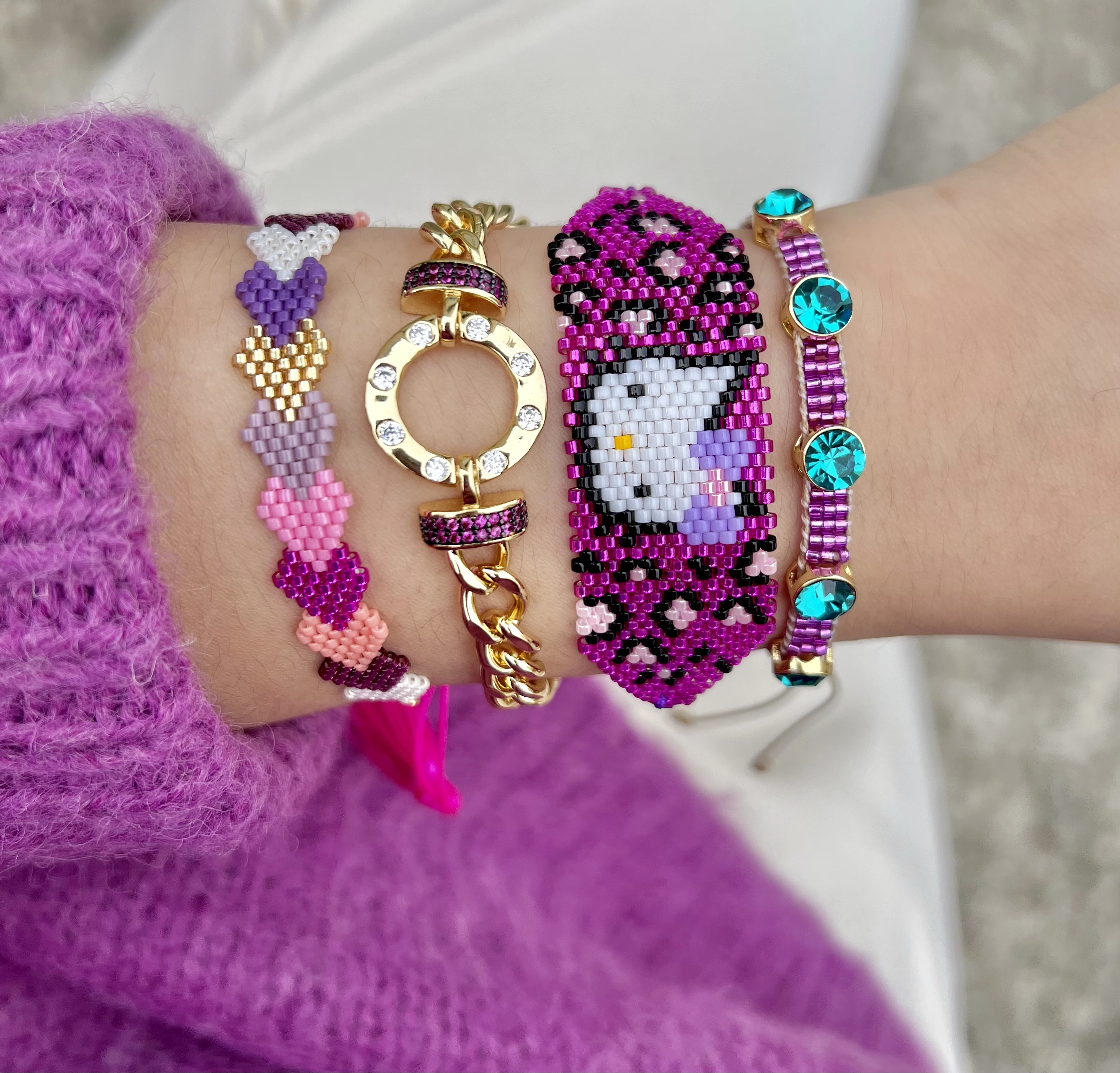 Fashionable cute purple miyuki with hand-woven kitty miyuki color love jewelry adjustable bracelet for women
Fashionable cute purple miyuki with hand-woven kitty miyuki color love jewelry adjustable bracelet for women
