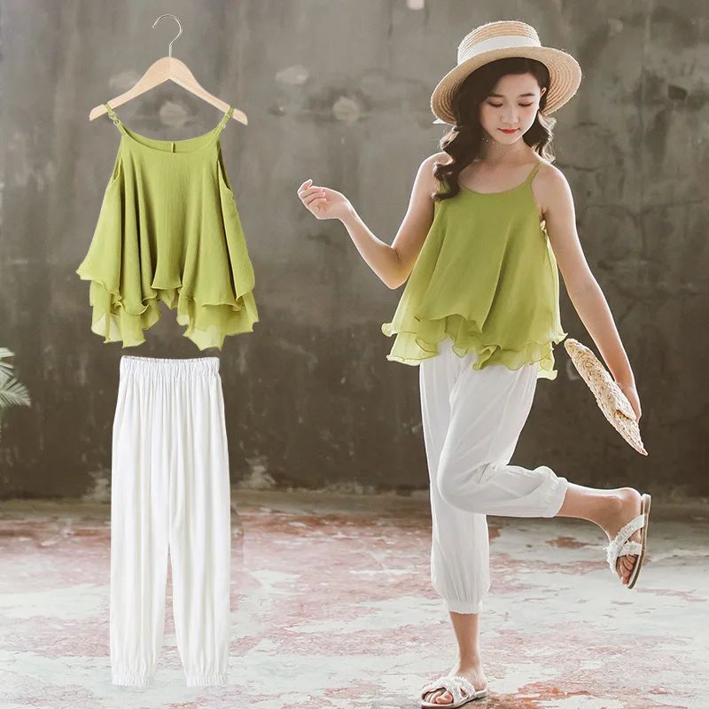 New Middle-aged Girls Foreign Fashion Camisole Child Summer Fashion Two-piece Suit, As picture
New Middle-aged Girls Foreign Fashion Camisole Child Summer Fashion Two-piece Suit, As picture