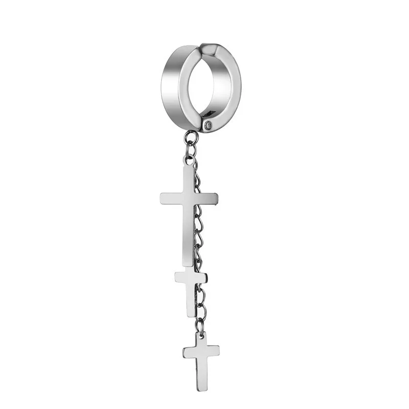 Personality Titanium Steel Three Crosses Clip Earrings Hip Hop Single Handmade Chain Tassel Solid Multi Cross Ear Clips Earrings, As pic
Personality Titanium Steel Three Crosses Clip Earrings Hip Hop Single Handmade Chain Tassel Solid Multi Cross Ear Clips Earrings, As pic