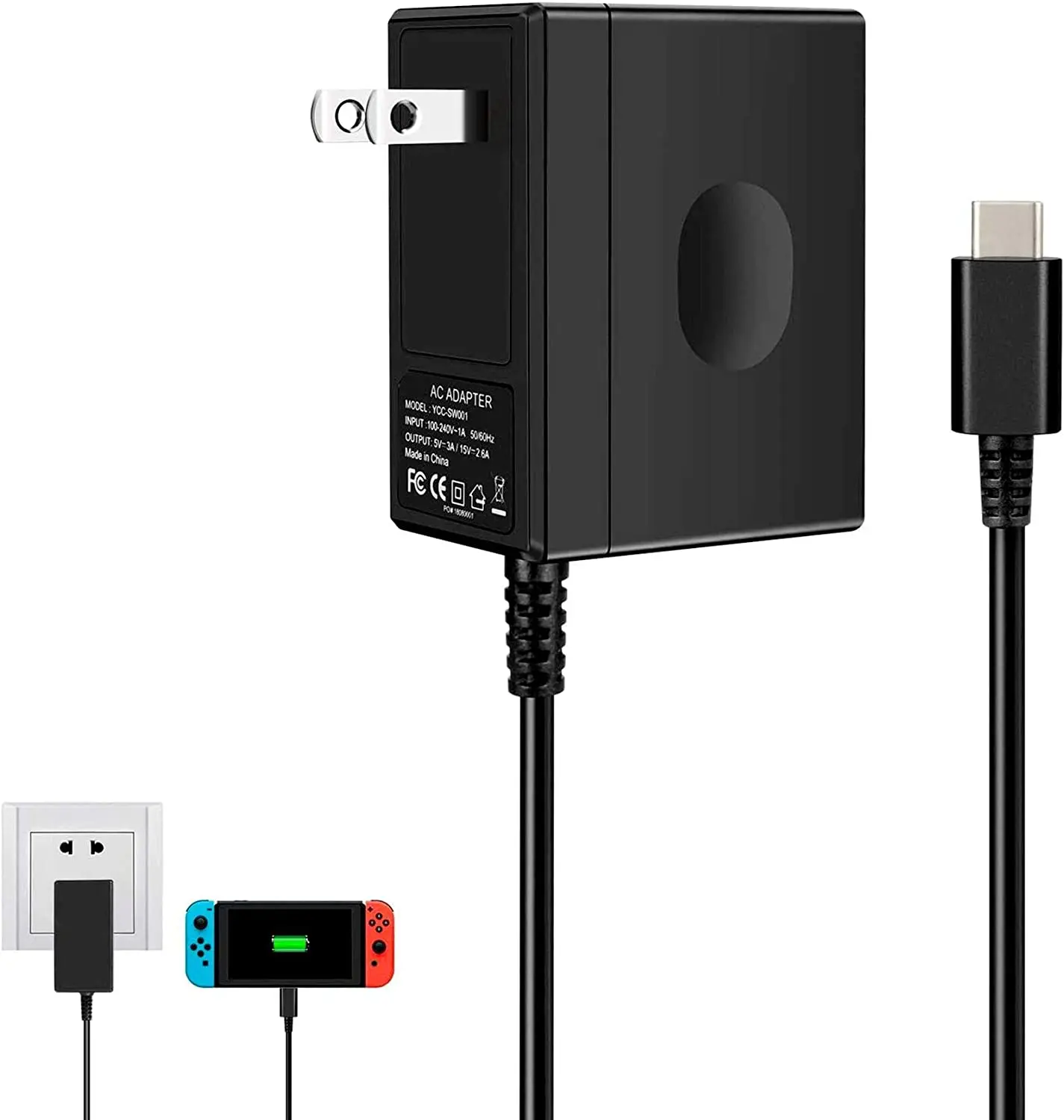 Fast Travel Wall Charger with 5FT USB Type C Cable 15V/2.6A Power Supply for Nintendo, Black
Fast Travel Wall Charger with 5FT USB Type C Cable 15V/2.6A Power Supply for Nintendo, Black