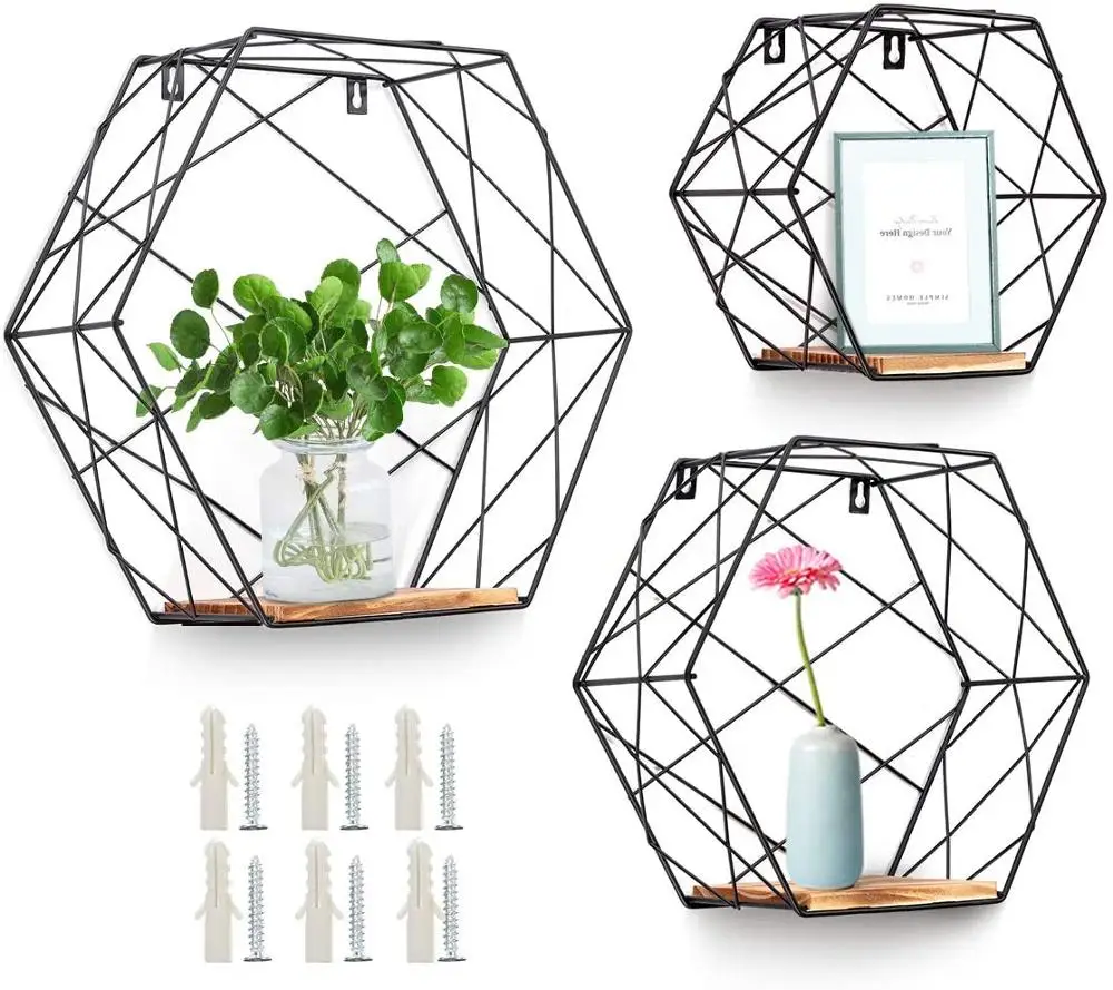 Wall-mounted hexagonal floating shelf storage rack three-piece set for wall, bedroom, living room, bathroom, Black
Wall-mounted hexagonal floating shelf storage rack three-piece set for wall, bedroom, living room, bathroom, Black