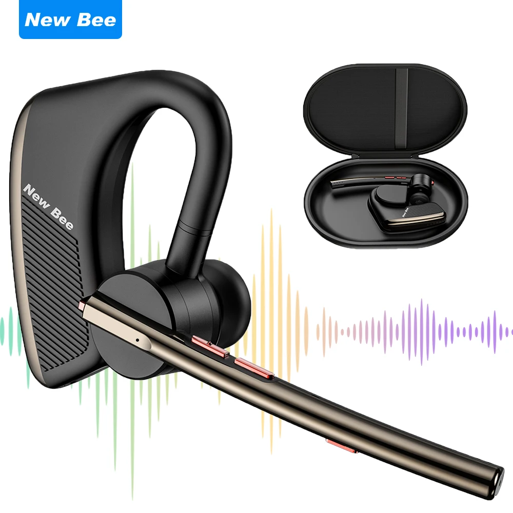 

New Bee QCC Chipset Handsfree Business Headset Wireless Bluetooth Earpiece with Noise Cancelling Microphone for Trucker Driver