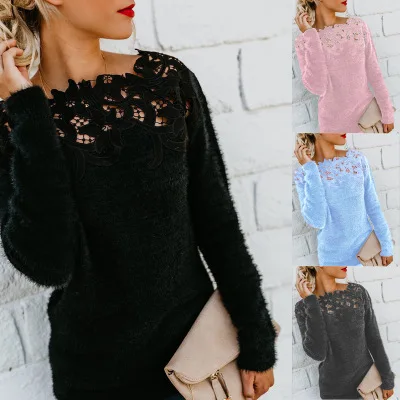Solid Color Stitching Lace Long Sleeve Sweater Knitting Pullovers Women Tops Knitted Sweaters Woman Clothes Female Streetwear, As picture
Solid Color Stitching Lace Long Sleeve Sweater Knitting Pullovers Women Tops Knitted Sweaters Woman Clothes Female Streetwear, As picture
