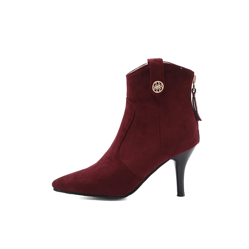 Large Size Autumn and Winter Fashion Pointed Suede High-heeled Women's Boots, Black wine red
Large Size Autumn and Winter Fashion Pointed Suede High-heeled Women's Boots, Black wine red