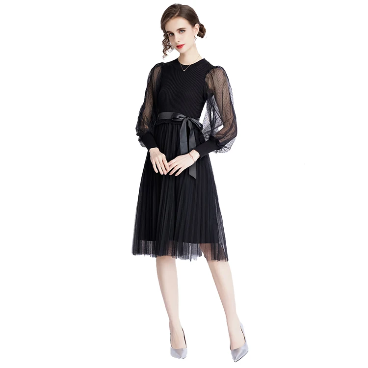 Fashion High Quality New Round Neck Mesh Patchwork Knit Dress Elegant Casual Dresses
Fashion High Quality New Round Neck Mesh Patchwork Knit Dress Elegant Casual Dresses