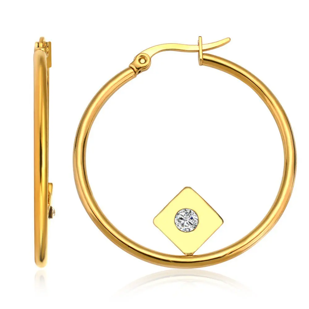 Simple and stylish design Vintage 2.0mm Stainless Steel Dynamic personalization Square with zircon Hoop Rocker Earrings 
Simple and stylish design Vintage 2.0mm Stainless Steel Dynamic personalization Square with zircon Hoop Rocker Earrings