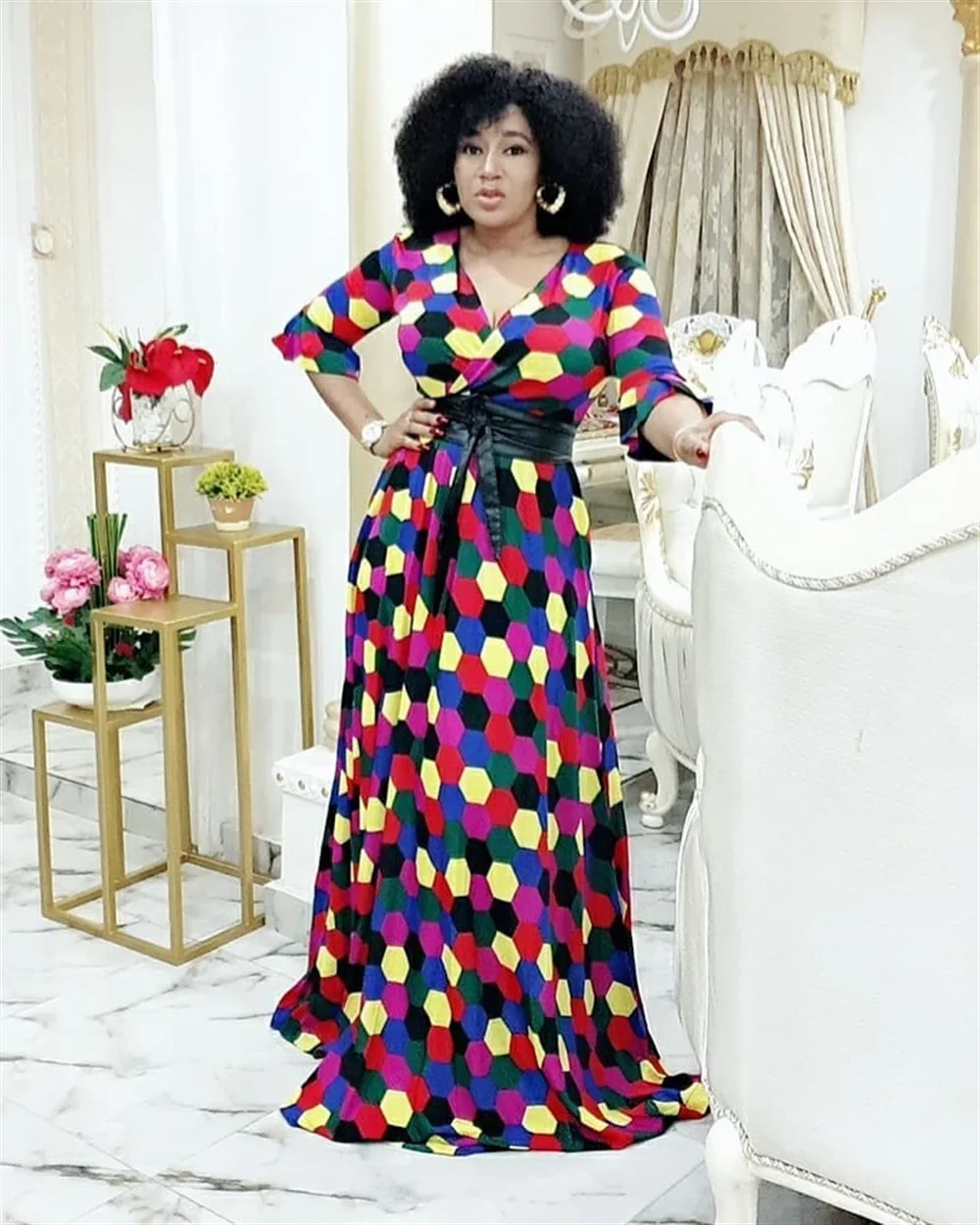 China Supplier High Waist V-Neck African Clothing Women Dashiki Dress Maxi Long With Belt, As showed
China Supplier High Waist V-Neck African Clothing Women Dashiki Dress Maxi Long With Belt, As showed