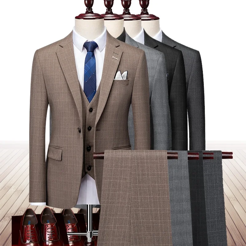 In Stock Men Suit 3 Pieces Set Jacket Vest Pants Plaid Grey Groom Suits for Men 2022
In Stock Men Suit 3 Pieces Set Jacket Vest Pants Plaid Grey Groom Suits for Men 2022
