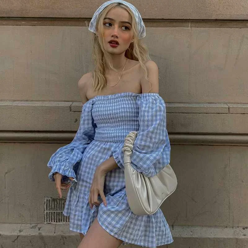 2021 Women's New Arrivals Explosive One-line Collar Pleated Plaid Print Skirt Dress Women, Picture color
2021 Women's New Arrivals Explosive One-line Collar Pleated Plaid Print Skirt Dress Women, Picture color