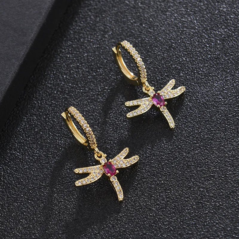 Trendy 18K Gold Plating Full Crystal Rhinestone Dragonfly Drop Earrings Bling Bling Cubic Zircon Pink Diamond Dragonfly Earrings
Trendy 18K Gold Plating Full Crystal Rhinestone Dragonfly Drop Earrings Bling Bling Cubic Zircon Pink Diamond Dragonfly Earrings